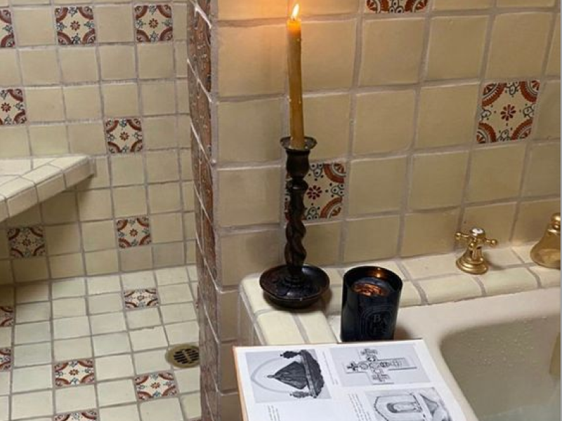 A candlelit bathtub scene